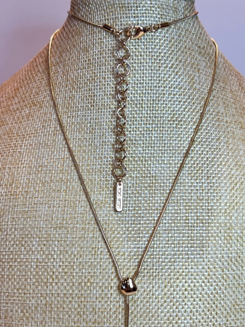 Nine West NWOT Classy Dainty Gold Plated Y-Necklace with Adjustable Lariat Drop - Picture 4 of 8